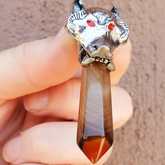 New Silver Wolf Head Onyx Agate Pendulum Pendant. - Picture 4 of 15